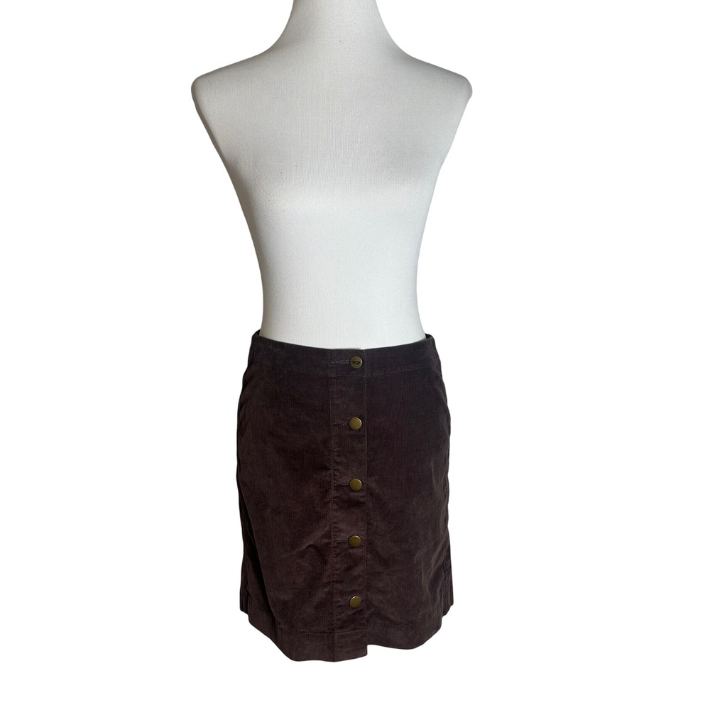 Toad&Co Brown Cruiserchord Organic Cotton Corduroy Button Front Mini Skirt 4